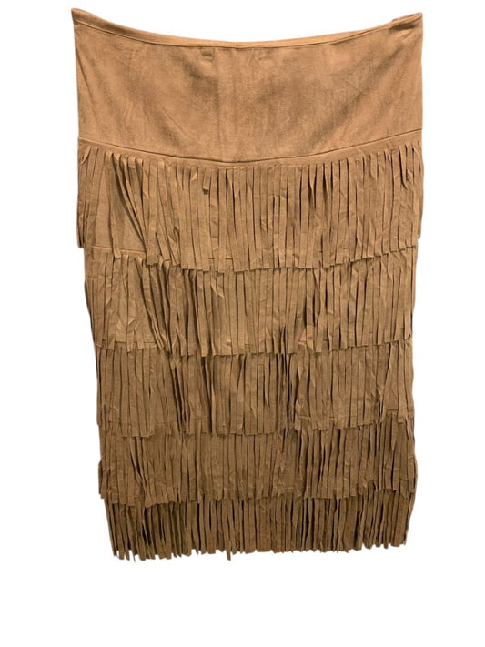 Size 3X Back in the Saddle Brown Fringed Midi Skirt Faux Suede Western