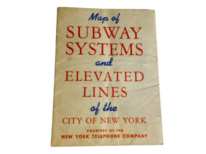 1950s Map of New York City Subway & Elevated Lines Bell System NY Telephone CO