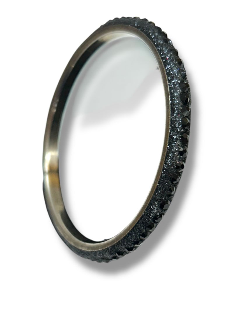 Silvertone Black Sparkle Bangle Bracelet 2.25" Inside Diameter (.4"w)