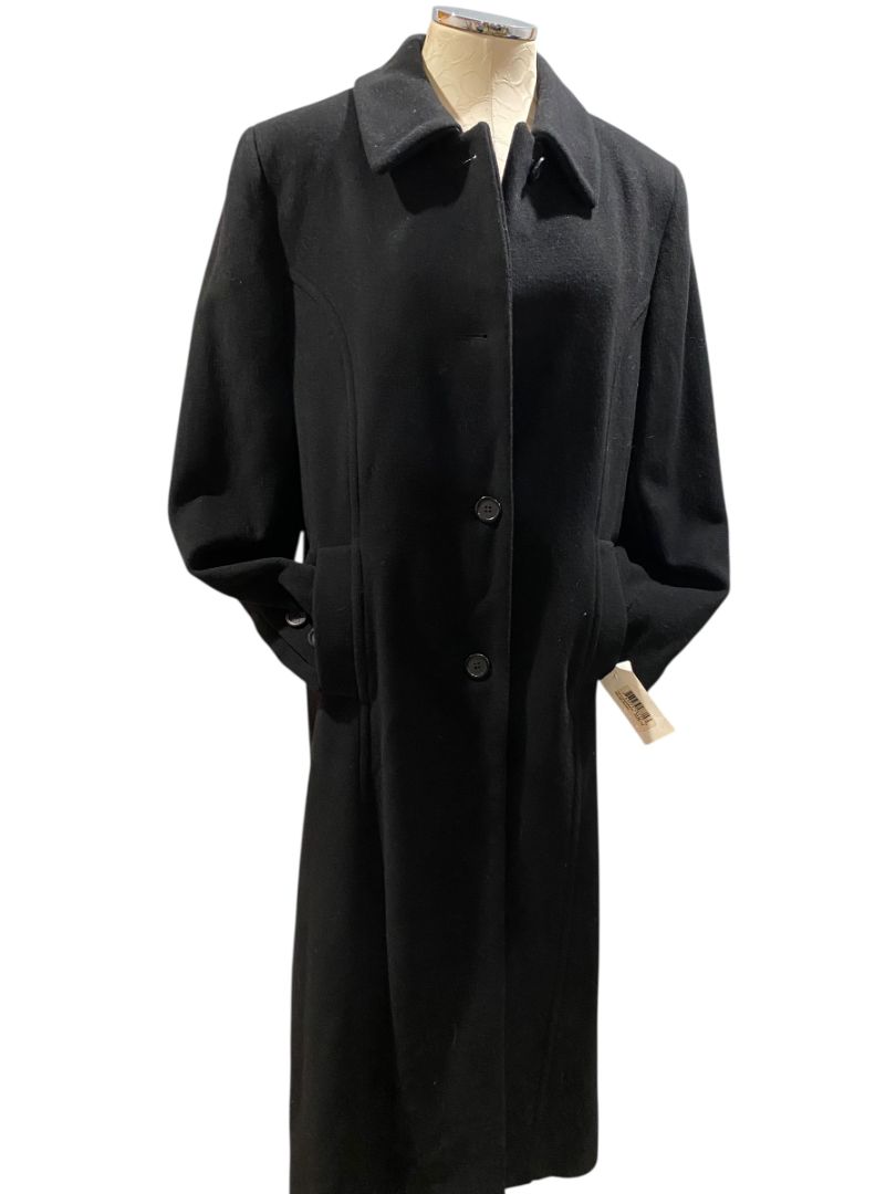 Size 14 Larry Levine Womens New Lambswool Cashmere Dress Coat Black Vintage