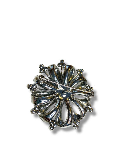 Vintage Sparkly Silvertone Faux Pearl Brooch Pin 2.1" Diameter