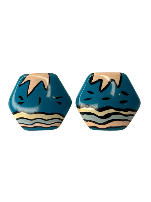 1980s Hexagon Earrings Geometric Abstract Post Pierced 1"