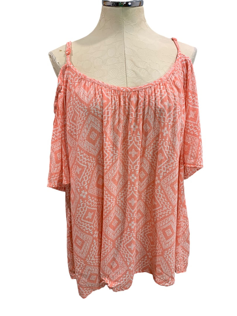 3X Torrid Coral Print Cold Shoulder Peasant Blouse Boho Womens Shirt