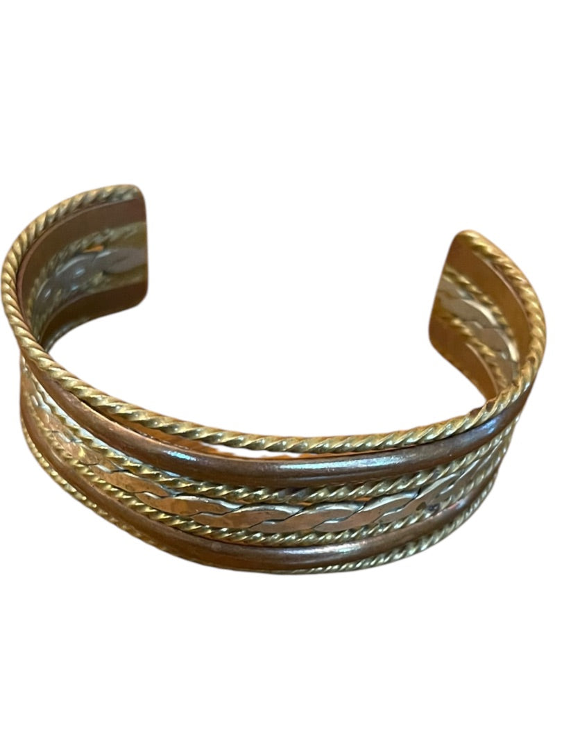 Mixed Metals Open Bangle Cuff Bracelet Textured