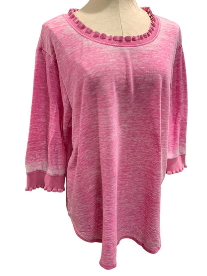 1X Jones & Co Jones New York Womens Pink Casual Pink Ruffle Detail Shirt Pullover