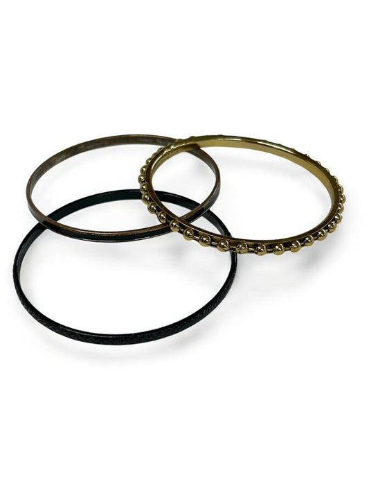 Set of 3 Mixed Metals Bangle Bracelets 2.5 Inch Inside Diameter