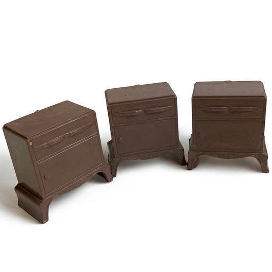 1950s Plasco Miniature Dollhouse Set of 3 Brown Nightstands 1:18 Scale
