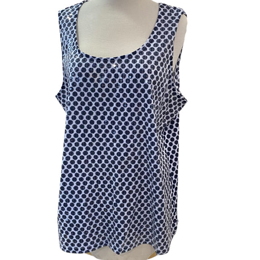 XL Zenergy by Chicos Womens Polka Dot Sequin Front Tank Top Sleeveless Shirt