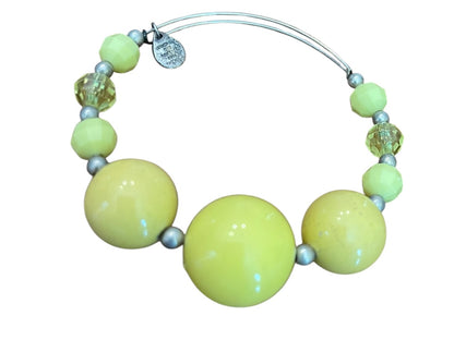 Expandable Wire Bracelet 2003 Beaded Silvertone Bracelet Yellow