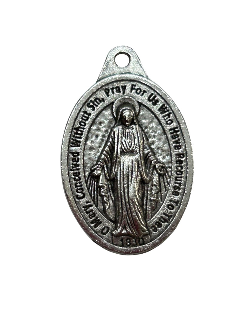 Blessed Mother Pray for Us Religious Medal Charm 1.2" Oval