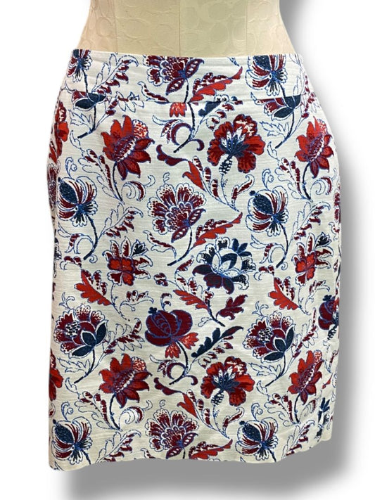 Size 10P Ann Taylor Petite Lined Cotton Skirt Back Zip Floral Print