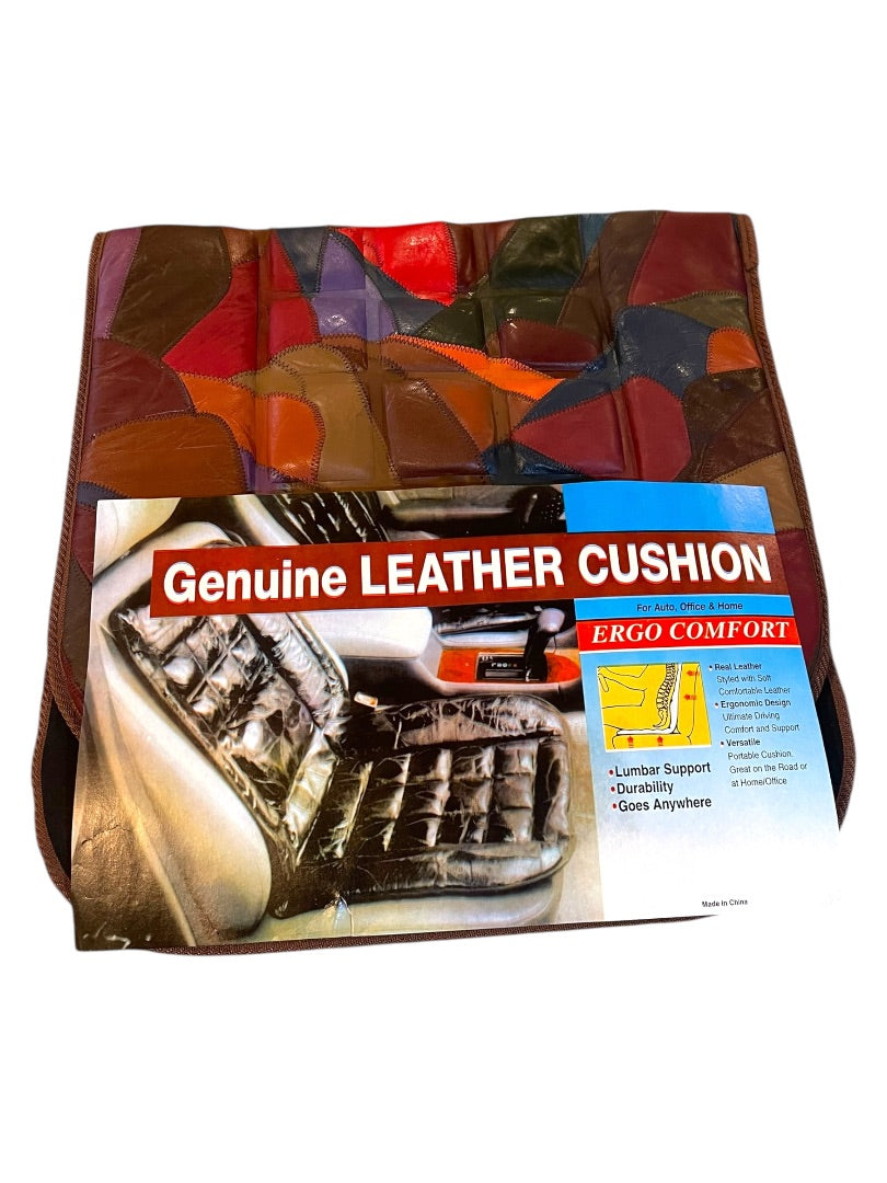 Leather Patchwork Ergo Comfort Lumbar Support Cushion Home or Auto