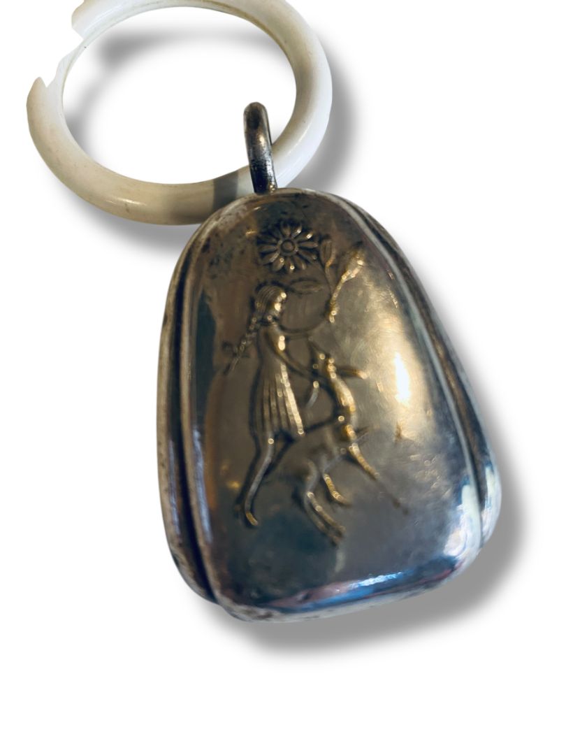 1930s WMF Silverplate Decorative Bell Rattle 2.5" Girl Greyhound Double Sided