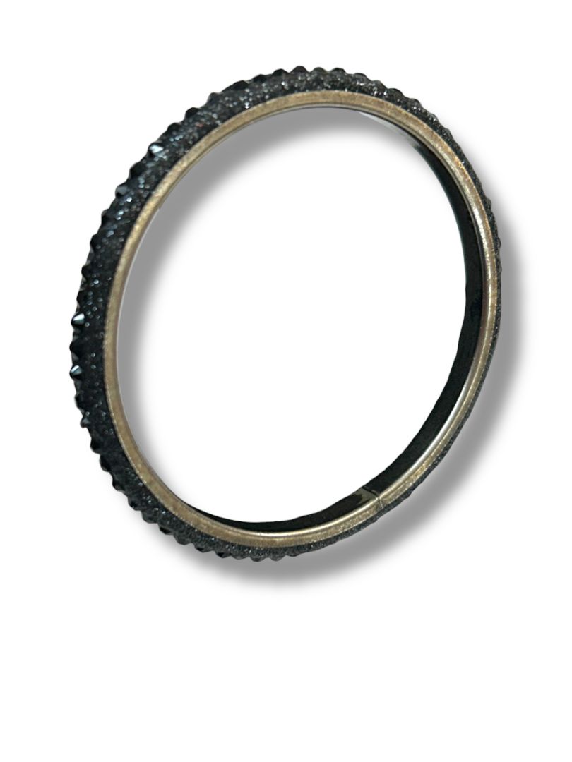 Silvertone Black Sparkle Bangle Bracelet 2.25" Inside Diameter (.4"w)