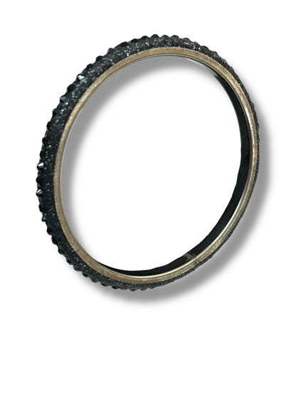 Silvertone Black Sparkle Bangle Bracelet 2.25" Inside Diameter (.4"w)