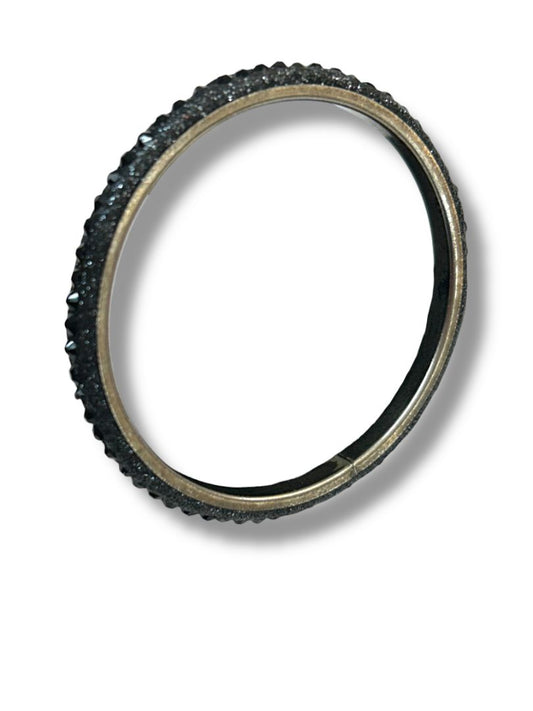 Silvertone Black Sparkle Bangle Bracelet 2.25" Inside Diameter (.4"w)