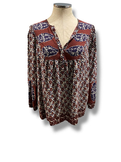 Size Large Lucky Brand Womens Pullover Boho Blouse Soft Rayon