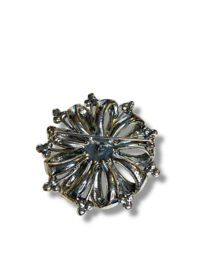 Vintage Sparkly Silvertone Faux Pearl Brooch Pin 2.1" Diameter