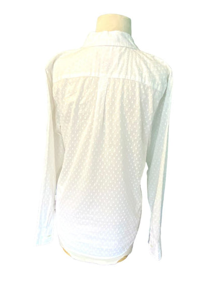 Size 10 TALBOTS Oprah Collection White Swiss Dot Pintucked Button Front Shirt