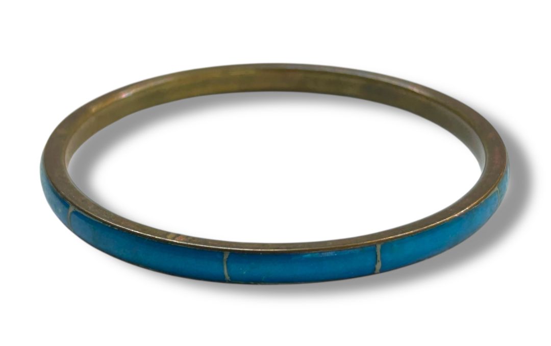 Copper Color Faux Turquoise Bangle Bracelet 2.5" Inside Diameter (3/8"w)