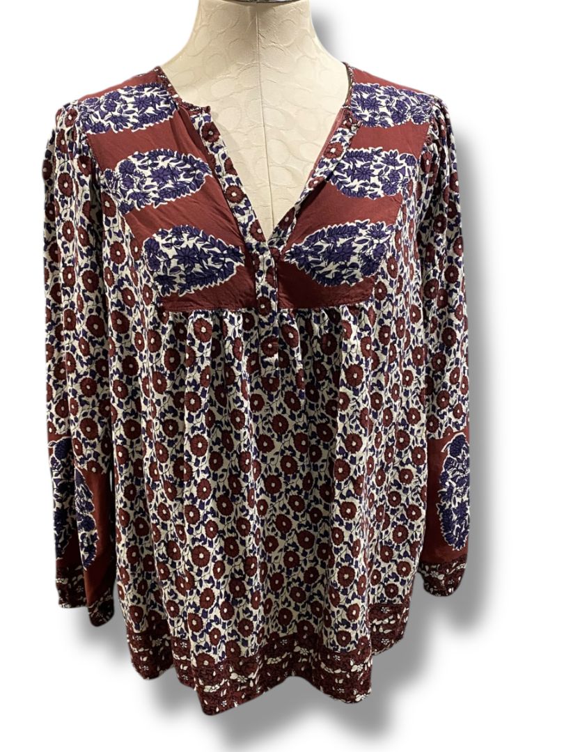 Size Large Lucky Brand Womens Pullover Boho Blouse Soft Rayon