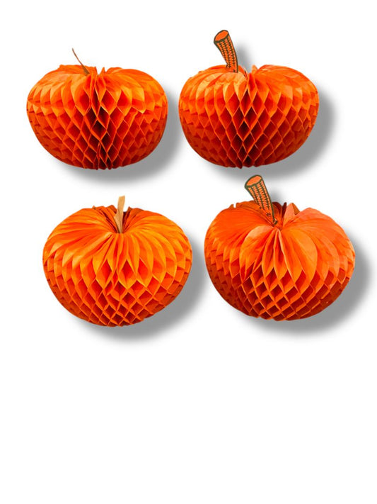Vintage Set of 4 Honeycomb Centerpiece Decorations 10" Orange Fall