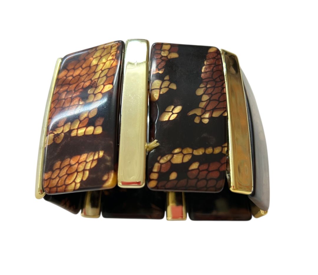 Acrylic Stretch Statement Bracelet Reptile Print 1.8" Wide