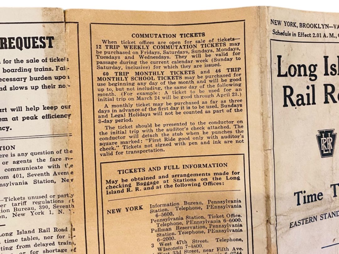 1944 Long Island Railroad Time Table Form LI-13 Valley Stream Intermediate Stations