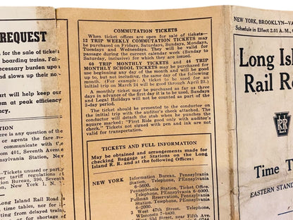 1944 Long Island Railroad Time Table Form LI-13 Valley Stream Intermediate Stations