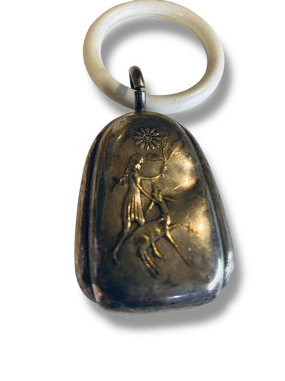 1930s WMF Silverplate Decorative Bell Rattle 2.5" Girl Greyhound Double Sided