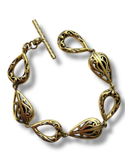 Goldtone Satin Finish Bracelet Toggle Clasp 7.5" Filigree Links