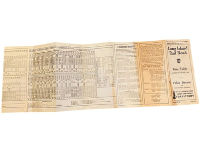 1944 Long Island Railroad Time Table Form LI-13 Valley Stream Intermediate Stations