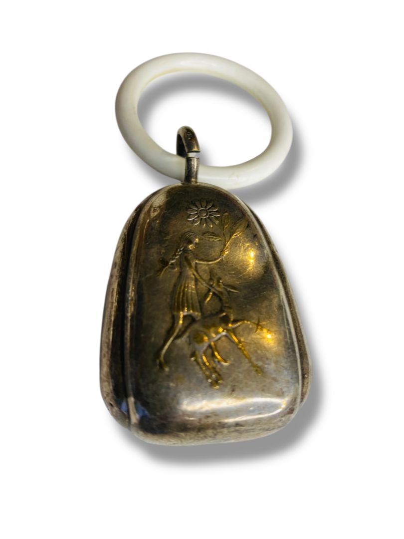 1930s WMF Silverplate Decorative Bell Rattle 2.5" Girl Greyhound Double Sided