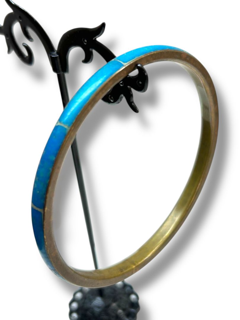 Copper Color Faux Turquoise Bangle Bracelet 2.5" Inside Diameter (3/8"w)