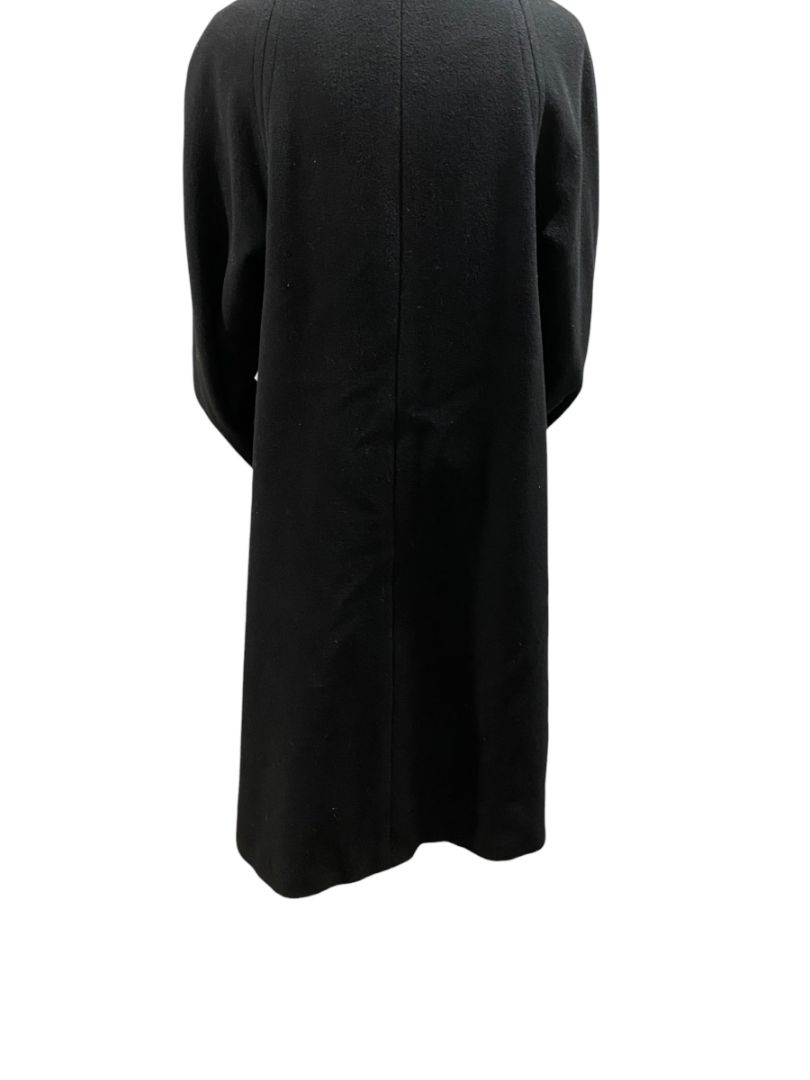 Size 12 A Trigere Coat Womens Black Blue Contrast Wool Classic 1980s