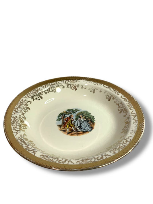 Vintage Taylor Smith Taylor TS&T Victorian Couple Rim Soup Bowl 7.75" 22K Gold Trim