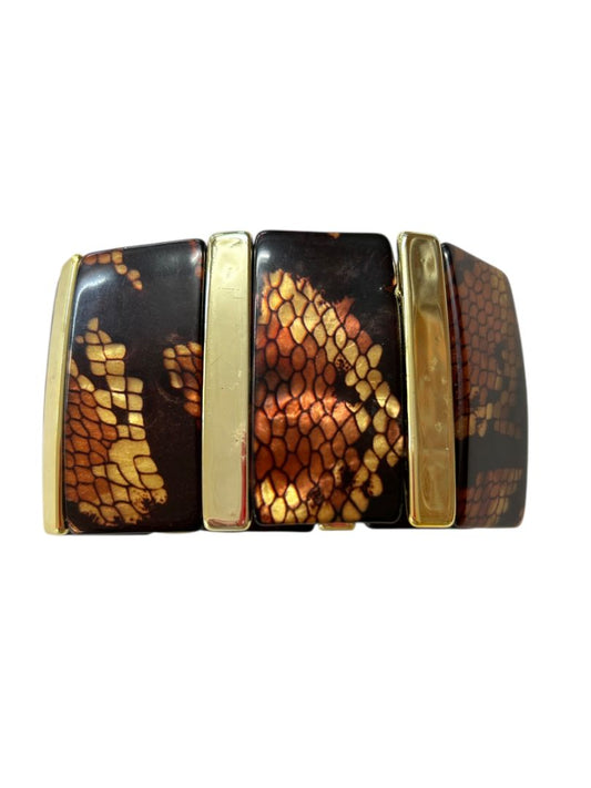 Acrylic Stretch Statement Bracelet Reptile Print 1.8" Wide