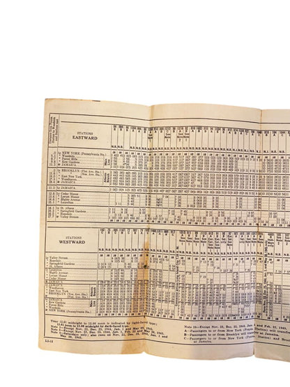 1944 Long Island Railroad Time Table Form LI-13 Valley Stream Intermediate Stations