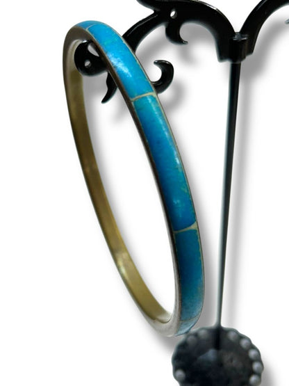 Copper Color Faux Turquoise Bangle Bracelet 2.5" Inside Diameter (3/8"w)