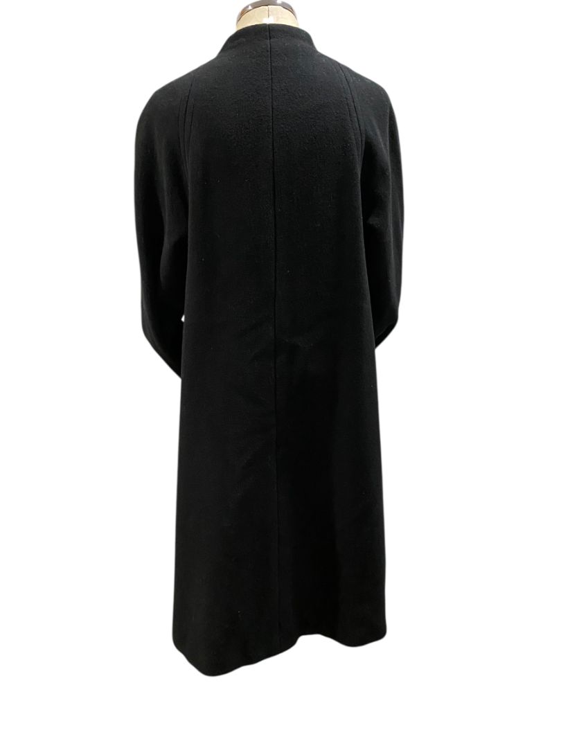 Size 12 A Trigere Coat Womens Black Blue Contrast Wool Classic 1980s