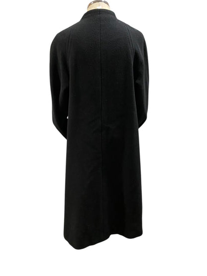 Size 12 A Trigere Coat Womens Black Blue Contrast Wool Classic 1980s