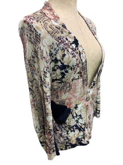 Medium Nic+Zoe Womens Abstract Print Linen Blend Cardigan