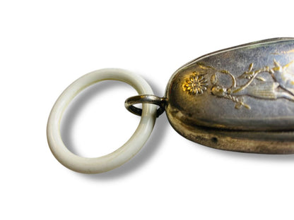 1930s WMF Silverplate Decorative Bell Rattle 2.5" Girl Greyhound Double Sided