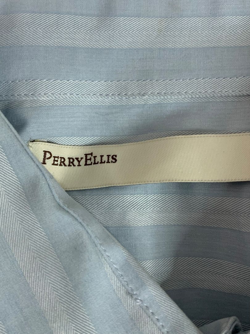 Large Perry Ellis New Mens Button Up Dress Shirt Light Blue Stripe