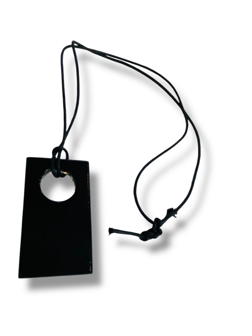 Overhead Necklace Glass Pendant 2.25" Arsty Gold Aqua Black