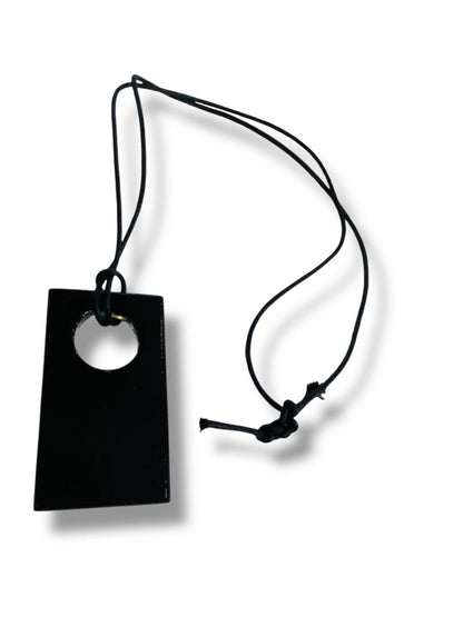 Overhead Necklace Glass Pendant 2.25" Arsty Gold Aqua Black