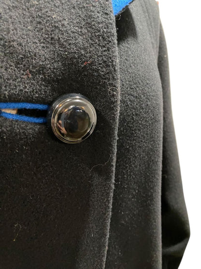 Size 12 A Trigere Coat Womens Black Blue Contrast Wool Classic 1980s