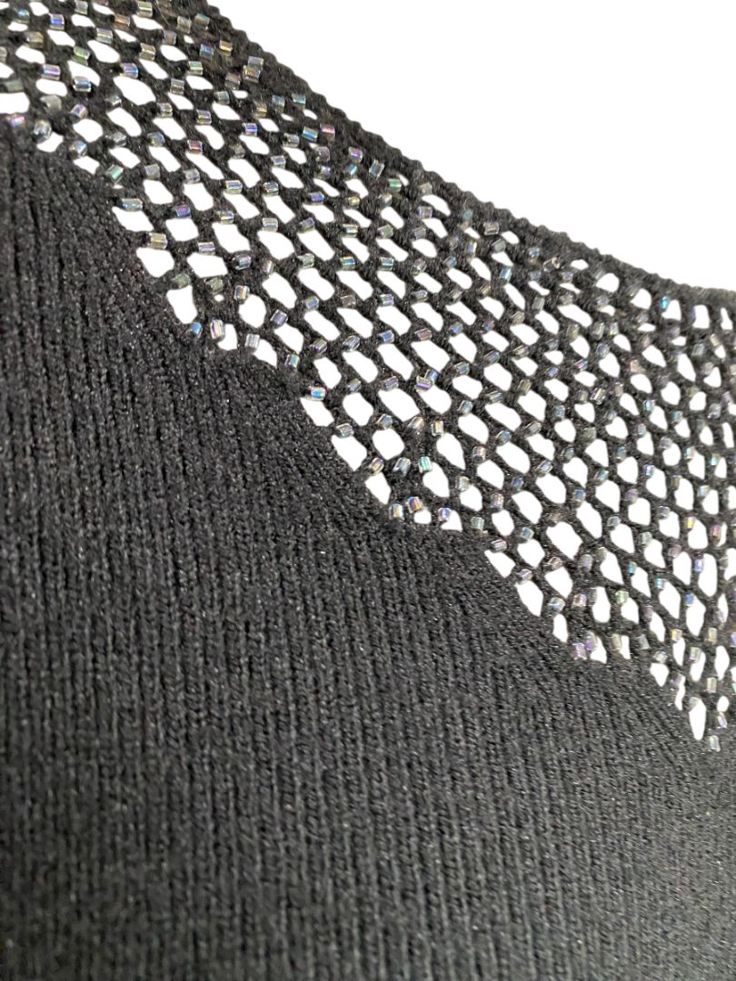 Size XL Amanda Smith Black Beaded Neckline Soft Womens Sweater