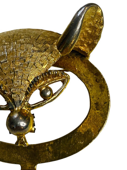 Vintage Signed BSK Brooch Pin Goldtone Fox Face 2.5" Figural