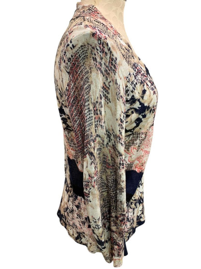 Medium Nic+Zoe Womens Abstract Print Linen Blend Cardigan